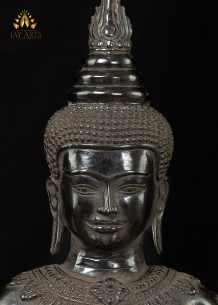 18” Cambodian Buddha in Vitarka Mudra Seated on a Lotus Wearing a Robe with Floral Motifs