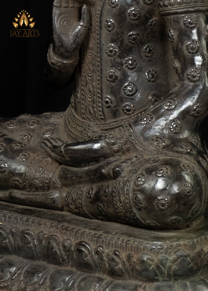 18” Cambodian Buddha in Vitarka Mudra Seated on a Lotus Wearing a Robe with Floral Motifs