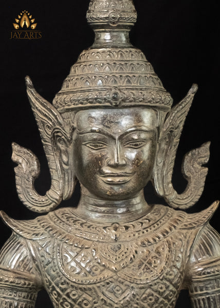 24” Antique Khmer Style Buddha in Meditation in a Splendid Attire wearing a Tall Crown