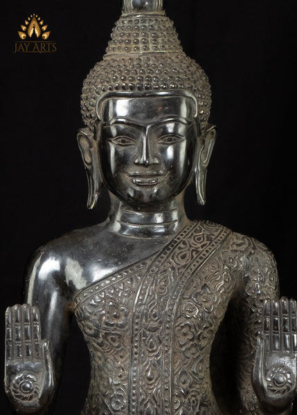 25” Khmer Style Standing Bronze Buddha with Both Hands in Abhaya Mudra