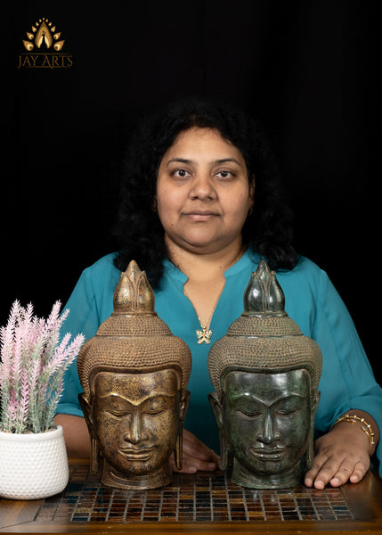 12” Cambodian Khmer Style Bronze Buddha Head