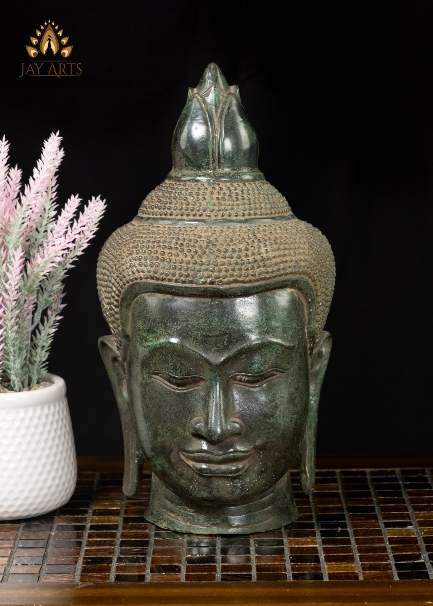 12” Cambodian Khmer Style Bronze Buddha Head