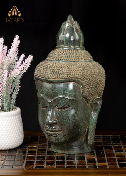 12” Cambodian Khmer Style Bronze Buddha Head