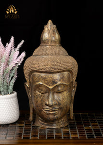 12” Cambodian Khmer Style Bronze Buddha Head