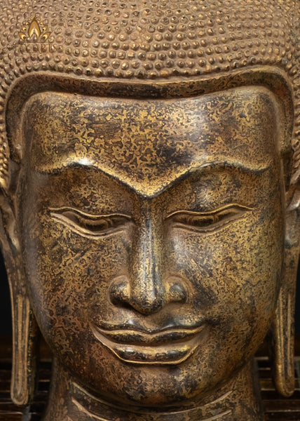 12” Cambodian Khmer Style Bronze Buddha Head