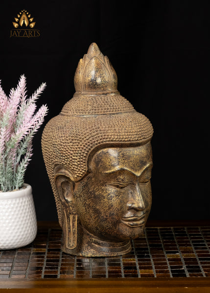 12” Cambodian Khmer Style Bronze Buddha Head