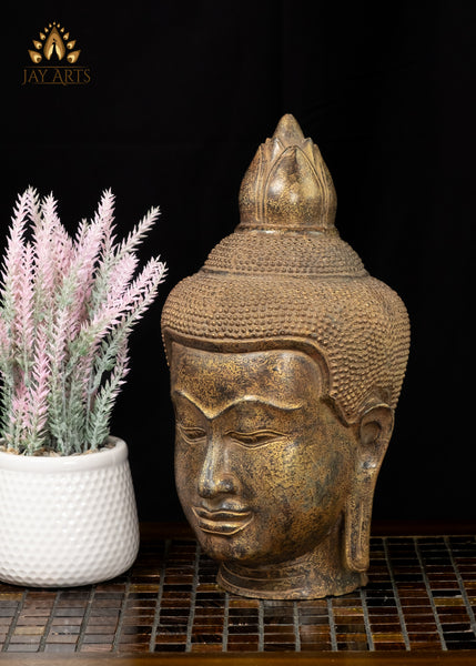 12” Cambodian Khmer Style Bronze Buddha Head