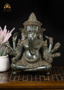 13” Khmer Style Bronze Ganesh with Intricate Details Hindu God of Wisdom