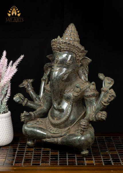 13” Khmer Style Bronze Ganesh with Intricate Details Hindu God of Wisdom