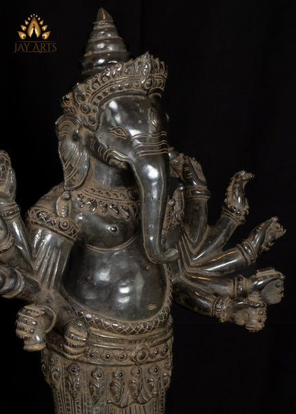 25" Cambodian Exquisite Detailed Standing Ganesh With Ten Arms