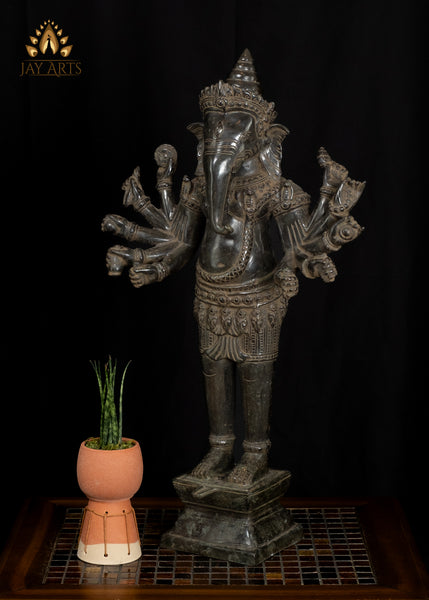 25" Cambodian Exquisite Detailed Standing Ganesh With Ten Arms