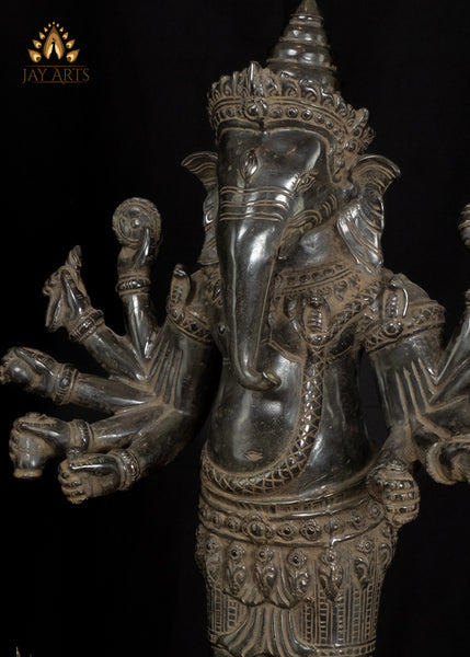 25" Cambodian Exquisite Detailed Standing Ganesh With Ten Arms