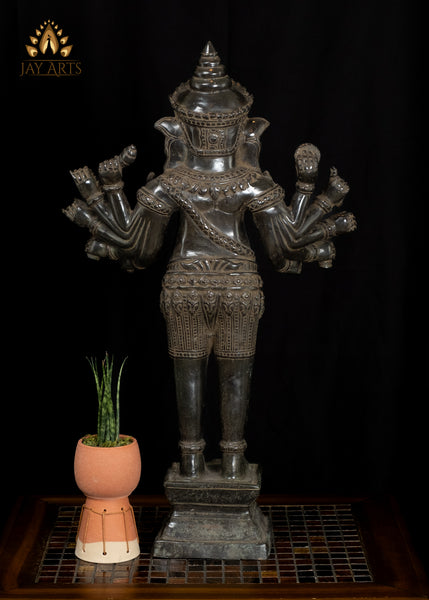 25" Cambodian Exquisite Detailed Standing Ganesh With Ten Arms