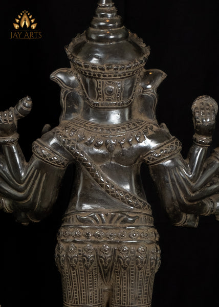 25" Cambodian Exquisite Detailed Standing Ganesh With Ten Arms