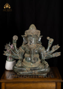 18” Khmer Style Bronze Sitting Ganesh with Eight Arms Elephant Head God