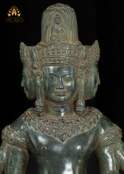 22" Lord Brahma God of Creation with 4 Heads Khmer Style Bronze Statue