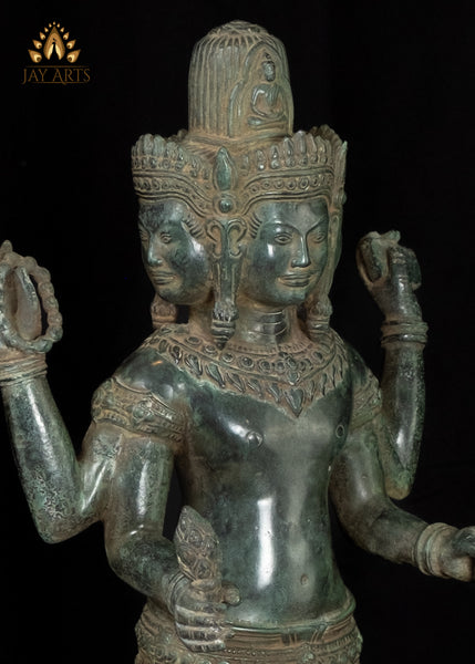 22" Lord Brahma God of Creation with 4 Heads Khmer Style Bronze Statue