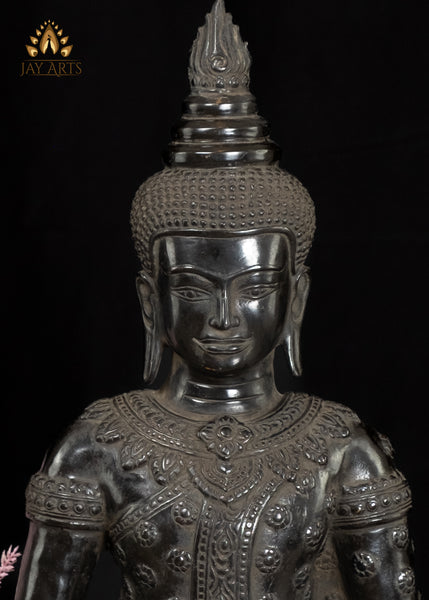 18” Cambodian Buddha in Dhyana Mudra Seated on a Lotus Wearing a Robe with Floral Motifs