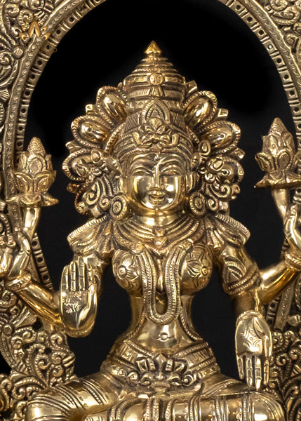 18" Brass Goddess Lakshmi Devi with 5 Lamps and Elaborate Arch Symbol of Wealth and Prosperity