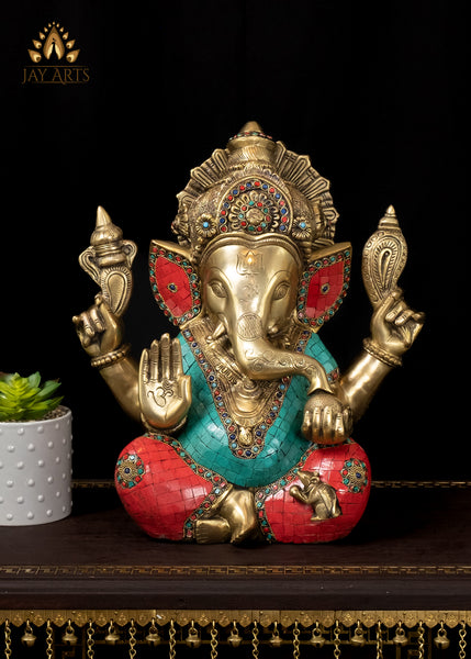 15" Brass Ashirvadh Ganesh Hindu God Remover of Obstacles