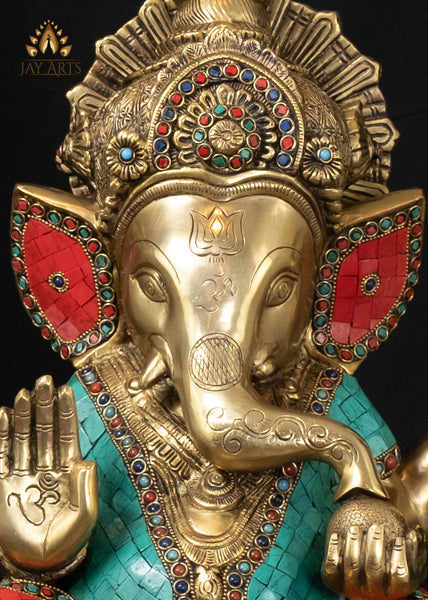 15" Brass Ashirvadh Ganesh Hindu God Remover of Obstacles