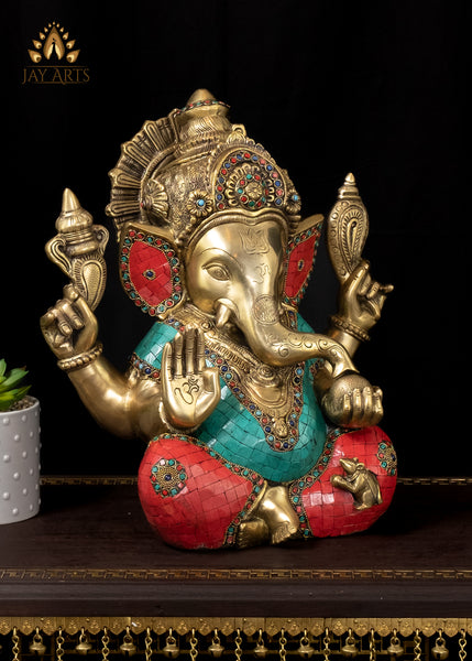 15" Brass Ashirvadh Ganesh Hindu God Remover of Obstacles