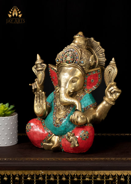 15" Brass Ashirvadh Ganesh Hindu God Remover of Obstacles