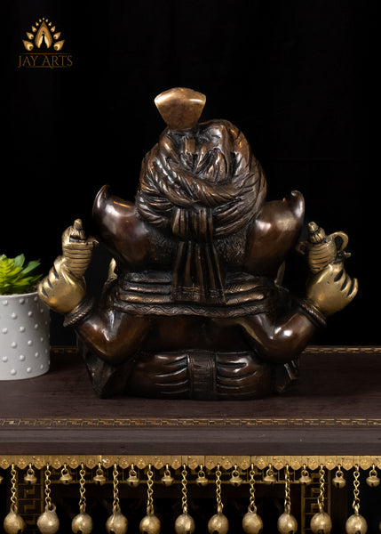 13" Brass Ganesha Wearing a Turban Seated in Abhaya Mudra