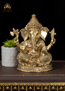 10" Bhagwan Ganesh Seated on a Pedestal with Fine Intricate Details