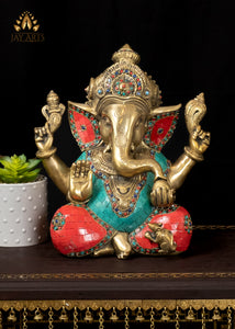 12" Ashirvadh Ganesh God of Wisdom Brass Ganapati Idol