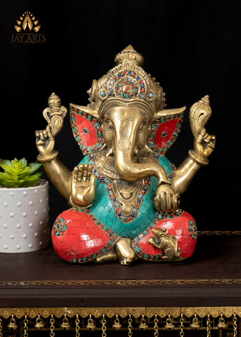 12" Ashirvadh Ganesh God of Wisdom Brass Ganapati Idol