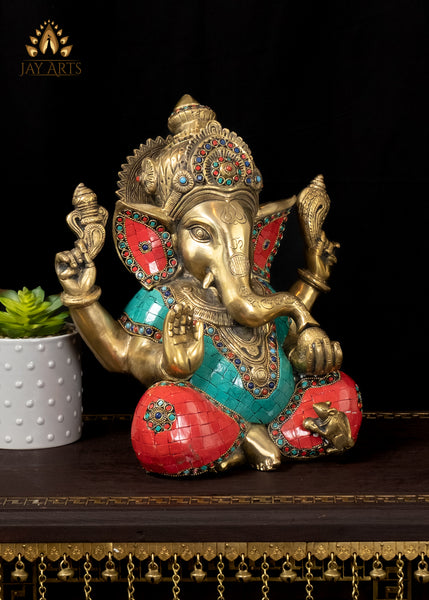 12" Ashirvadh Ganesh God of Wisdom Brass Ganapati Idol