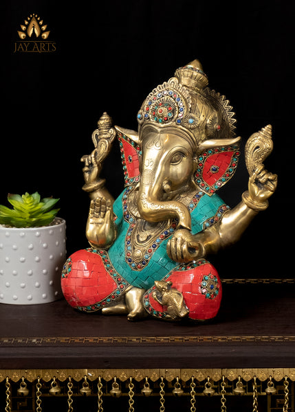 12" Ashirvadh Ganesh God of Wisdom Brass Ganapati Idol