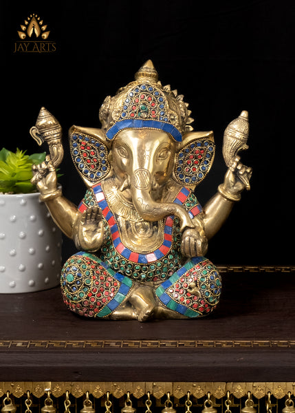 9" Blessing Ganesha Brass Statue Cute Altar Size Ganesh