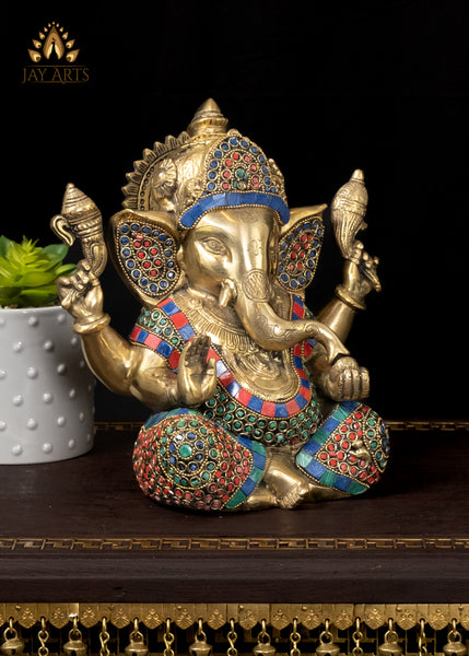 9" Blessing Ganesha Brass Statue Cute Altar Size Ganesh