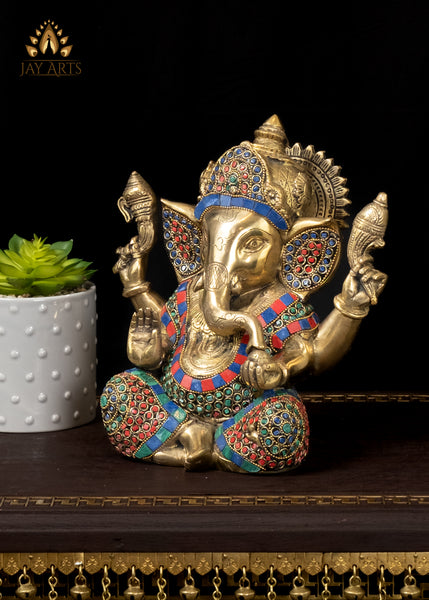 9" Blessing Ganesha Brass Statue Cute Altar Size Ganesh