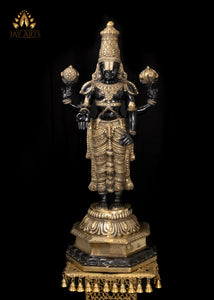 39" Tall Brass Balaji with Meticulous Details Black Ornamented Venkateswara Statue