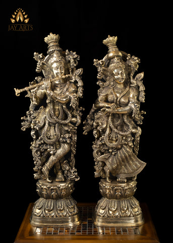 29" Brass Radha Krishna The Divine Couple With Exquisite Details