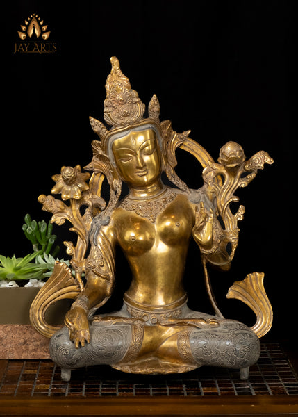 17" Goddess White Tara Buddhist Deity Brass Statue