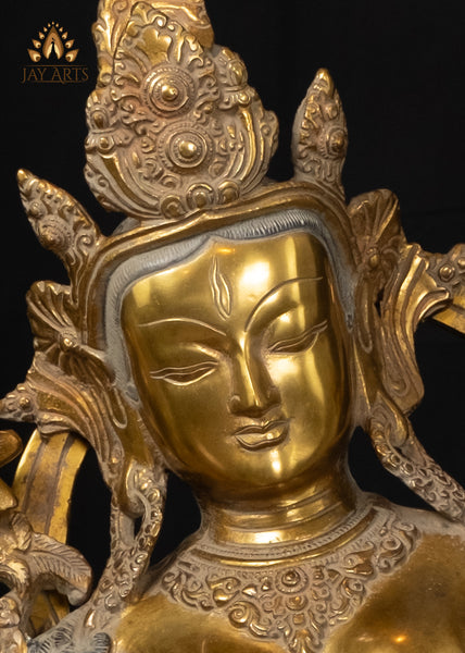 17" Goddess White Tara Buddhist Deity Brass Statue