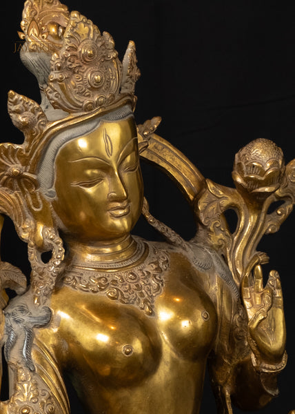 17" Goddess White Tara Buddhist Deity Brass Statue