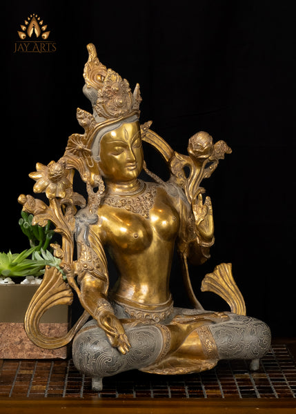 17" Goddess White Tara Buddhist Deity Brass Statue