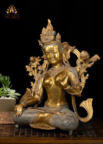 17" Goddess White Tara Buddhist Deity Brass Statue