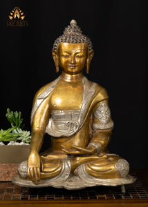 17" Brass Buddha in Earth Witness Mudra Serene Buddha Statue