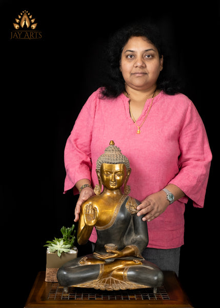 19" Serene Brass Buddha Statue in Vitarka Mudra