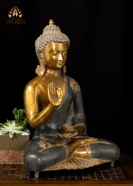 19" Serene Brass Buddha Statue in Vitarka Mudra