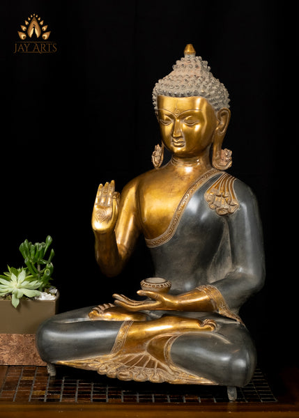 19" Serene Brass Buddha Statue in Vitarka Mudra