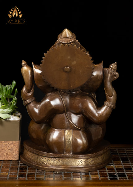 14” Brass Vinayaka Statue in Abhaya Mudra Hindu God of Wisdom