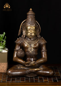 13" Lord Hanuman in Meditation Brass Anjaneya in Dhyana Mudra