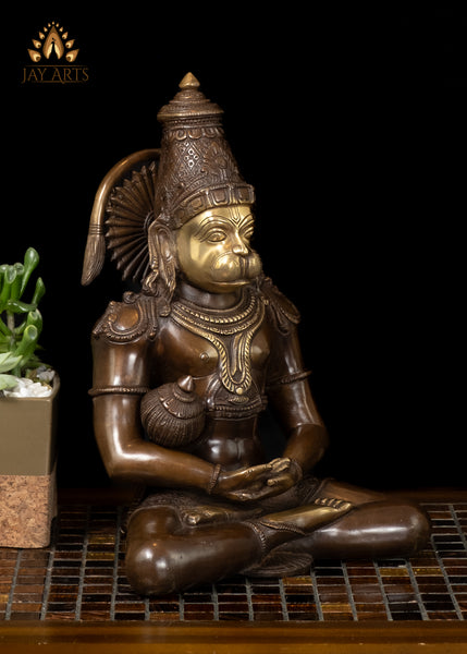 13" Lord Hanuman in Meditation Brass Anjaneya in Dhyana Mudra